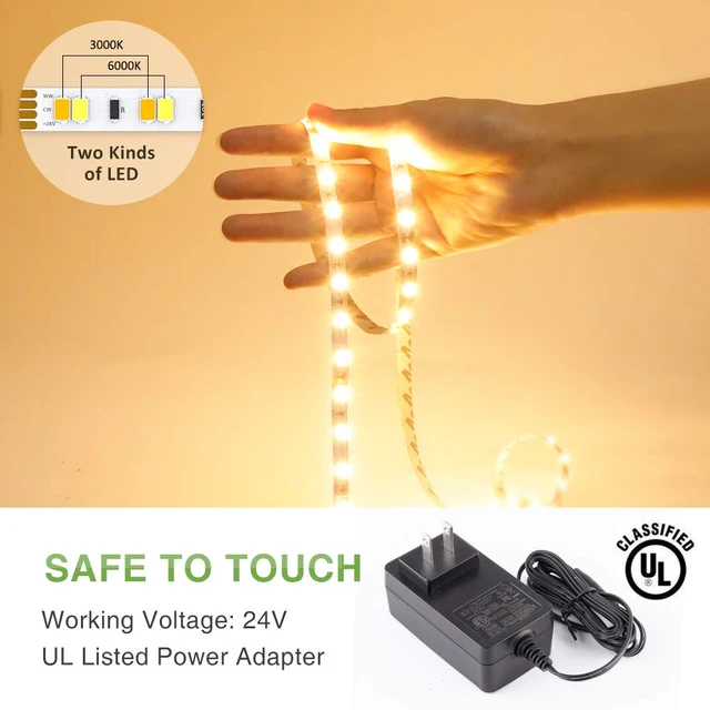 Alt view image 7 of 7 - 40ft Tunable White LED Strip Light Dimmable 3000K-6500K 24V Remote Control Warm White Daylight Flexible Tape Light for Christmas Living Room Cabinet Counter Bedroom Kitchen Bar Ceiling
