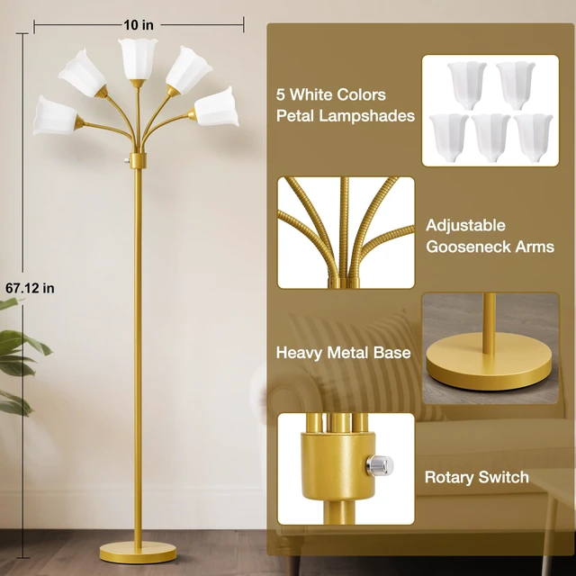 Alt view image 3 of 7 - Medusa Floor Lamp, Multi Head Modern Tall Lamp for Living Room Standing Lamps with Adjustable Gooseneck Lamps for Kids Room & Bedroom Bulb Not Included