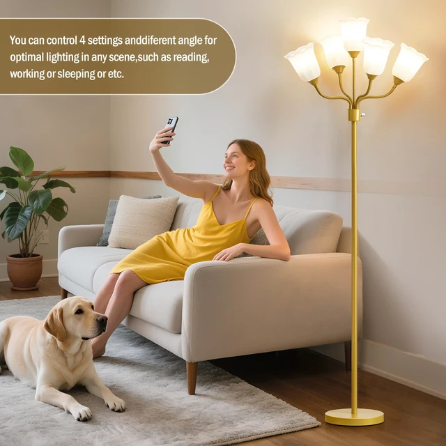Alt view image 5 of 7 - Medusa Floor Lamp, Multi Head Modern Tall Lamp for Living Room Standing Lamps with Adjustable Gooseneck Lamps for Kids Room & Bedroom Bulb Not Included