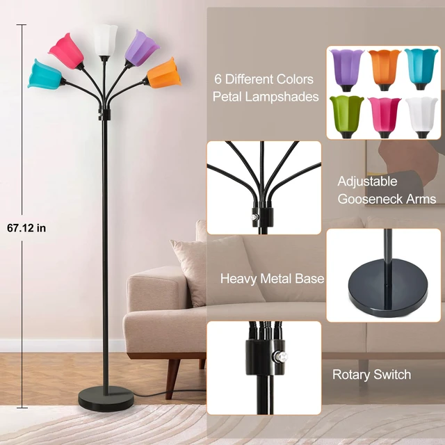 Alt view image 6 of 7 - Medusa Floor Lamp, Multi Head Modern Tall Lamp for Living Room Standing Lamps with Adjustable Gooseneck Lamps for Kids Room & Bedroom Bulb Not Included