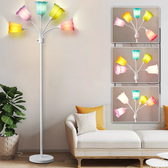 Main image of Medusa LED Floor Lamp, Multi Head Modern Tall Lamp with Adjustable Gooseneck Standing Lamps for Living Room Bedroom Kids Room Office 6 Color Lampshades Bulb Not Included(White)