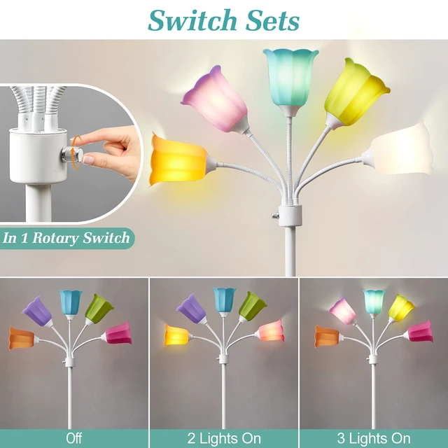 Alt view image 2 of 7 - Medusa LED Floor Lamp, Multi Head Modern Tall Lamp with Adjustable Gooseneck Standing Lamps for Living Room Bedroom Kids Room Office 6 Color Lampshades Bulb Not Included(White)