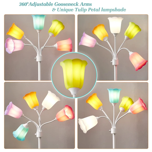 Alt view image 3 of 7 - Medusa LED Floor Lamp, Multi Head Modern Tall Lamp with Adjustable Gooseneck Standing Lamps for Living Room Bedroom Kids Room Office 6 Color Lampshades Bulb Not Included(White)