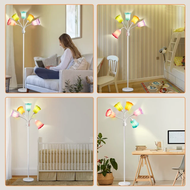 Alt view image 5 of 7 - Medusa LED Floor Lamp, Multi Head Modern Tall Lamp with Adjustable Gooseneck Standing Lamps for Living Room Bedroom Kids Room Office 6 Color Lampshades Bulb Not Included(White)