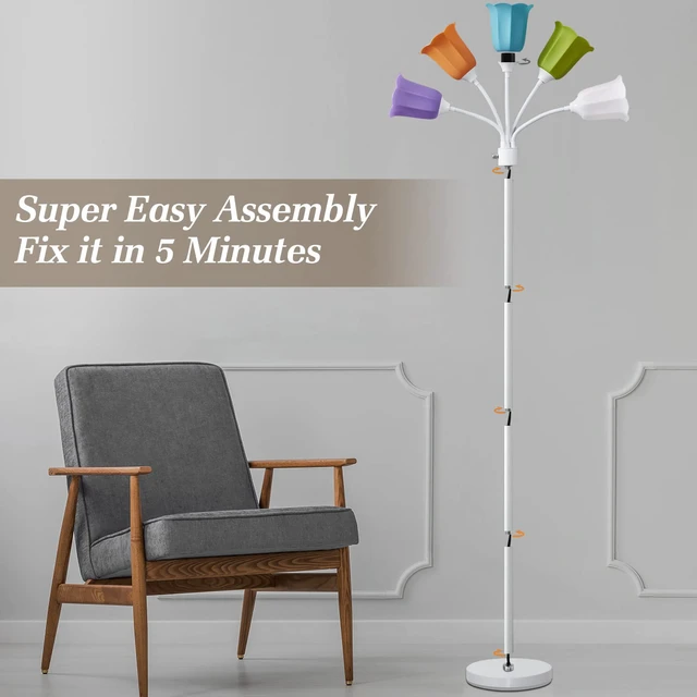 Alt view image 7 of 7 - Medusa LED Floor Lamp, Multi Head Modern Tall Lamp with Adjustable Gooseneck Standing Lamps for Living Room Bedroom Kids Room Office 6 Color Lampshades Bulb Not Included(White)