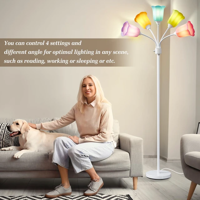 Alt view image 4 of 7 - Medusa LED Floor Lamp, Multi Head Modern Tall Lamp with Adjustable Gooseneck Standing Lamps for Living Room Bedroom Kids Room Office 6 Color Lampshades Bulb Not Included(White)