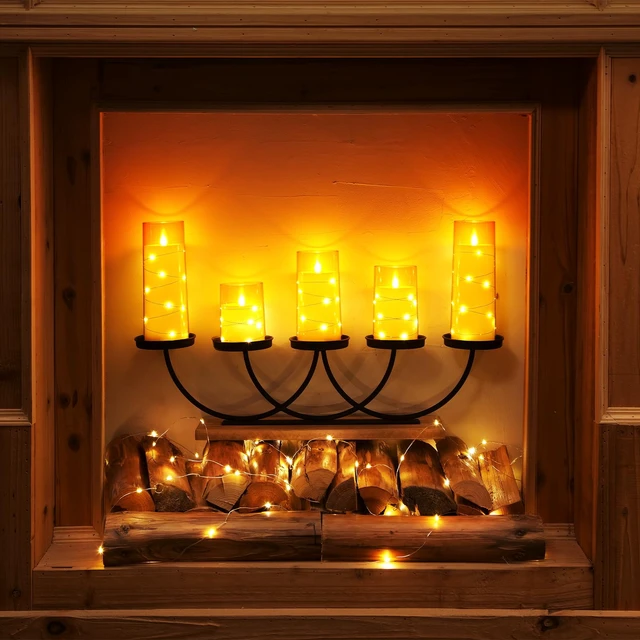 Alt view image 4 of 7 - Flickering Flameless Candles, Gold LED Pillar Candles with Remote 9 Pack Timer Candles Battery Operated with Embedded Star String Lights for Halloween, Christmas & Indoor Holiday Home Decor