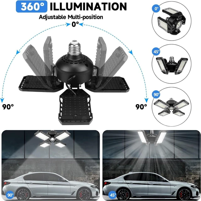 Alt view image 2 of 7 - LED Garage Lights 1 Pack -120W, 12000LM 6500K Led Shop Light with 4+1 Deformable Panels, Basement Barn Light Garages Ceiling Lights, E26/E27 for Garage, Warehouse, Shop