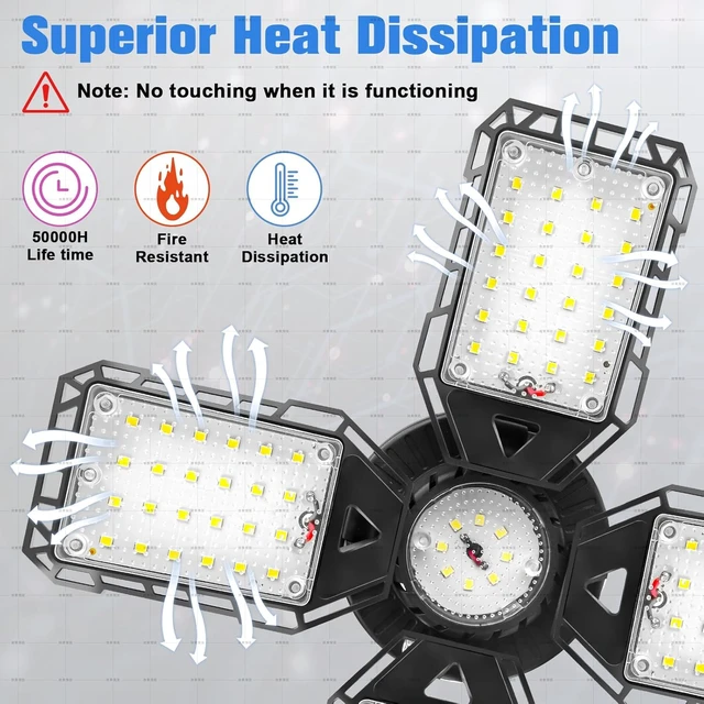 Alt view image 4 of 7 - LED Garage Lights 1 Pack -120W, 12000LM 6500K Led Shop Light with 4+1 Deformable Panels, Basement Barn Light Garages Ceiling Lights, E26/E27 for Garage, Warehouse, Shop
