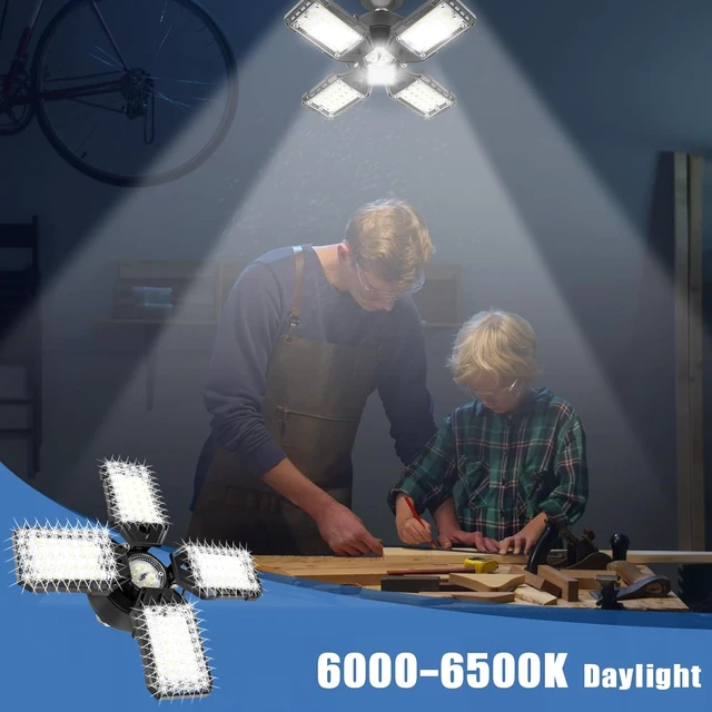 Alt view image 6 of 7 - LED Garage Lights 1 Pack -120W, 12000LM 6500K Led Shop Light with 4+1 Deformable Panels, Basement Barn Light Garages Ceiling Lights, E26/E27 for Garage, Warehouse, Shop