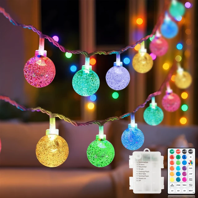 Main image of 16.4ft 50LED Battery Operated Fairy Light with Remote Color Changing Outdoor String Lights Waterproof Indoor Outdoor Hanging Globe Decorative Christmas for Patio Gazebo Bistro Garden Balcony