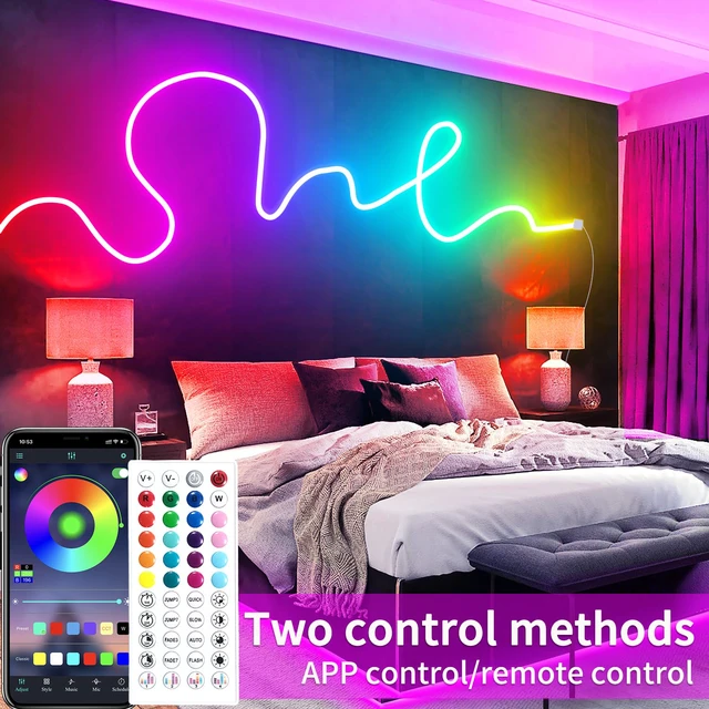 Alt view image 2 of 7 - 50ft RGB LED neon Rope Lights LED neon Lights with Remote Control/APP Control IP65 Waterproof Flexible Neon LED Strip Lights for Bedroom Room Outdoors Décor