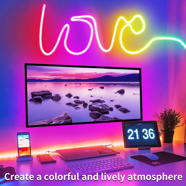 Alt view image 3 of 7 - 50ft RGB LED neon Rope Lights LED neon Lights with Remote Control/APP Control IP65 Waterproof Flexible Neon LED Strip Lights for Bedroom Room Outdoors Décor