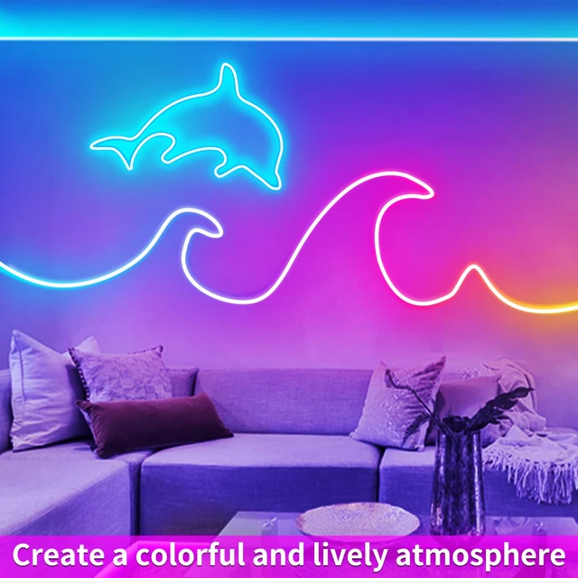 Alt view image 4 of 7 - 50ft RGB LED neon Rope Lights LED neon Lights with Remote Control/APP Control IP65 Waterproof Flexible Neon LED Strip Lights for Bedroom Room Outdoors Décor