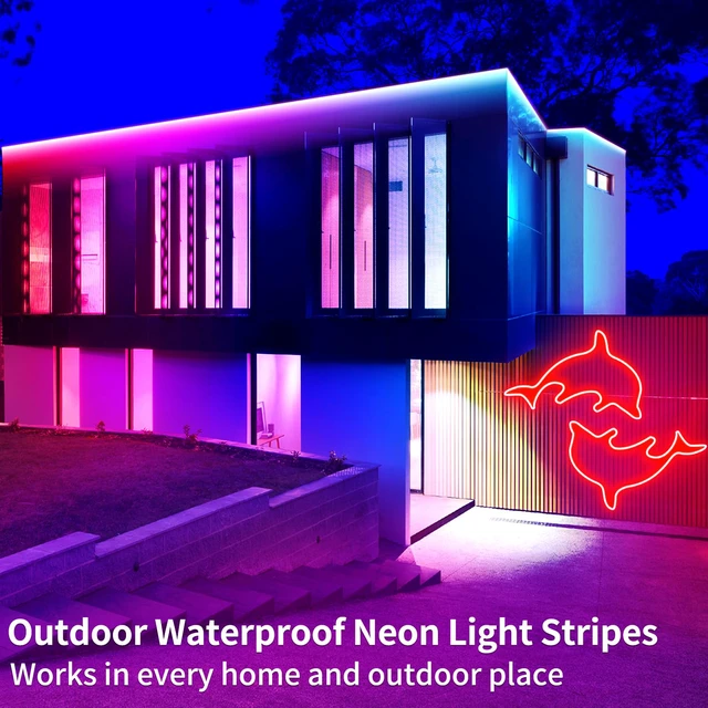 Alt view image 5 of 7 - 50ft RGB LED neon Rope Lights LED neon Lights with Remote Control/APP Control IP65 Waterproof Flexible Neon LED Strip Lights for Bedroom Room Outdoors Décor