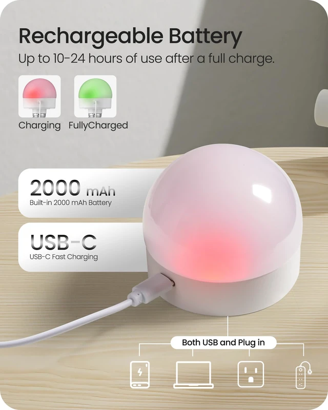 Alt view image 2 of 7 - Rechargeable Light Bulbs with Remote Control 4 Packs, Battery Operated Light Bulbs with Timer & 3 Color Temperature, Dimmable Detachable Wireless LED Bulb for Lamp, Non-Hardwired, W01YBP406
