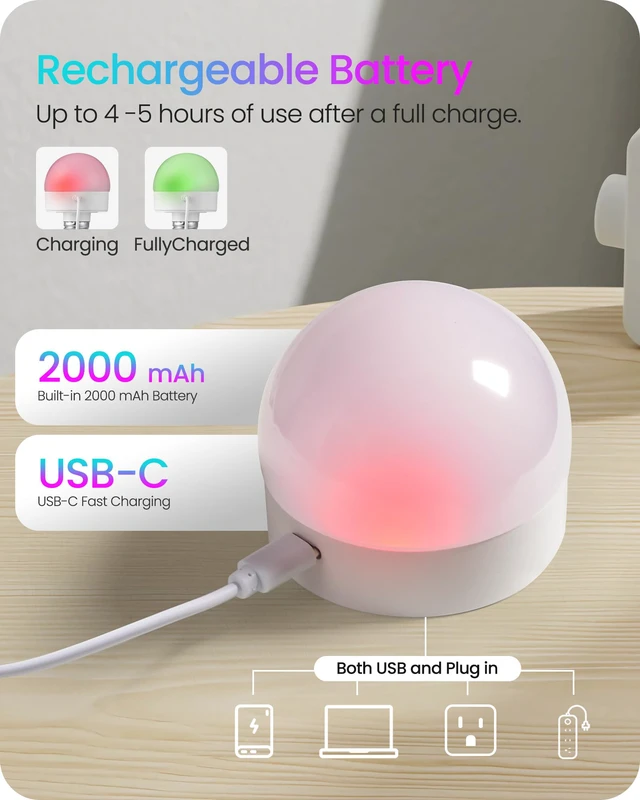 Alt view image 4 of 7 - Rechargeable Light Bulbs with Remote Control, 4 Packs E12 Battery Operated Light Bulbs, 3 Timer 15 Colors Selectable, Dimmable Wireless RGB LED Bulb, Non-Hardwired, R08YBP405