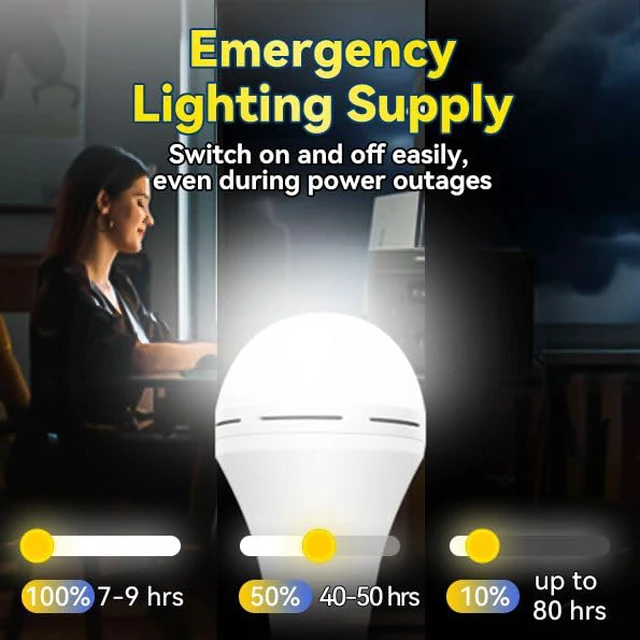Alt view image 4 of 7 - LITE PRO Battery Backup Light Bulbs, 2600mAh Rechargeable Light Bulbs, Perfect As Emergency Lights for Home Power Failure, Hurricane Prepareness Item, E26/E27