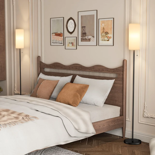 Alt view image 2 of 6 - Floor Lamp with Bulb & Lampshade & Chain Switch Set of 2, White 3 Color Temperature,9W LED bulb,Minimalist Floor Lamp,Tall Pole Lamps,Set of 2,Living Room,Bedrooms,for Study