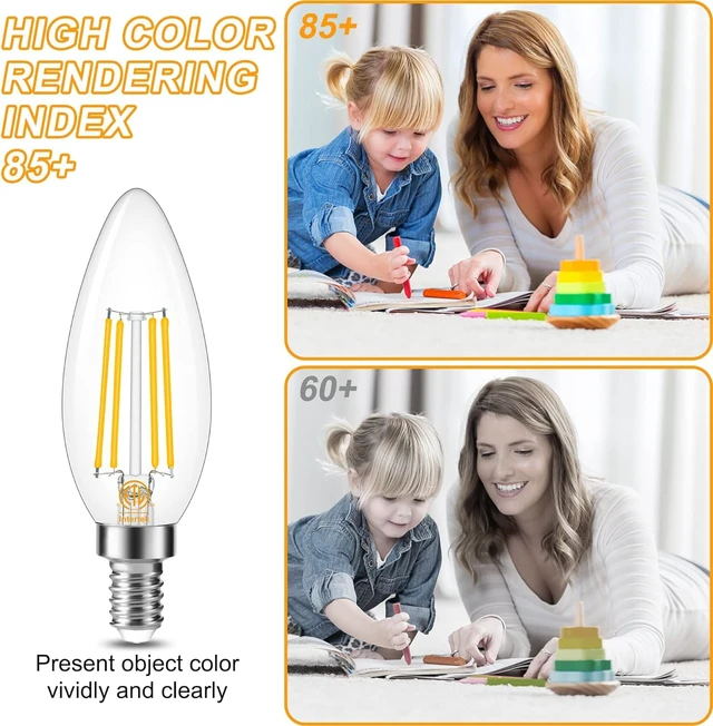 Alt view image 5 of 7 - 12 Pack Dimmable E12 LED Candelabra Bulb 3000K Soft White 60W 600LM CRI 85+ AC 120V Type B Bulb for Chandeliers, Ceiling Fans, Clear Glass Candle Shape, Vintage Filament
