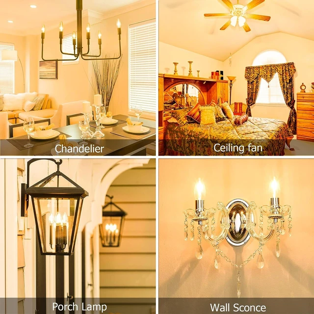 Alt view image 7 of 7 - 12 Pack Dimmable E12 LED Candelabra Bulb 3000K Soft White 60W 600LM CRI 85+ AC 120V Type B Bulb for Chandeliers, Ceiling Fans, Clear Glass Candle Shape, Vintage Filament