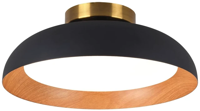 Main image of Flush Mount Ceiling Light, Black with Wood-Grain Finish,12.5" ETL-Listed,selectable 2700/3000/4000/5000/6000K,matte black finish with wood accent,ideal for hallway,bedroom and kitchen