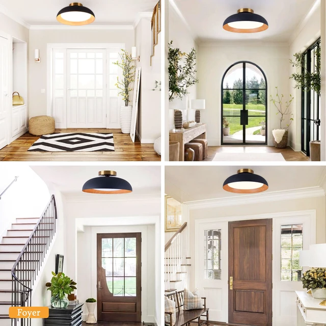 Alt view image 7 of 7 - Flush Mount Ceiling Light, Black with Wood-Grain Finish,12.5" ETL-Listed,selectable 2700/3000/4000/5000/6000K,matte black finish with wood accent,ideal for hallway,bedroom and kitchen