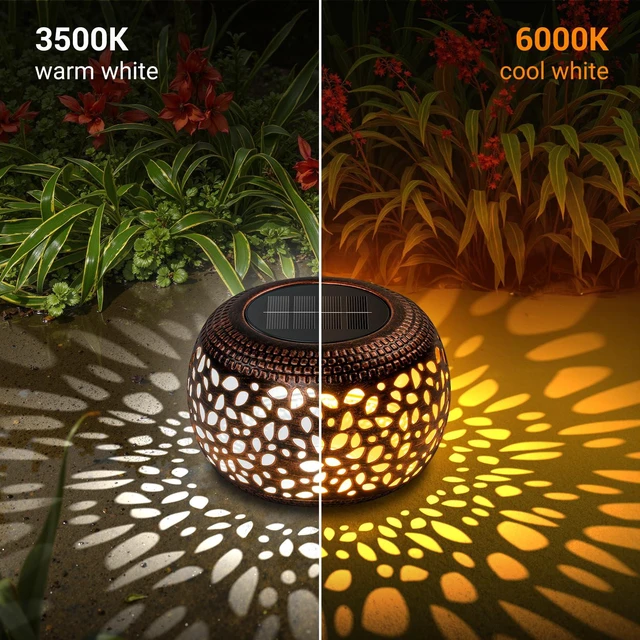 Alt view image 2 of 7 - Solar Lanterns Outdoor Waterproof, 4 Pack Flower Petal Solar Garden Lights with 2 Lighting Colors, Vintage Metal Outdoor Patio Garden Decor - Unique Gifts for Women Mom Sisters Birthday