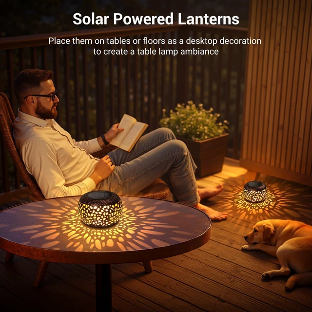 Alt view image 4 of 7 - Solar Lanterns Outdoor Waterproof, 4 Pack Flower Petal Solar Garden Lights with 2 Lighting Colors, Vintage Metal Outdoor Patio Garden Decor - Unique Gifts for Women Mom Sisters Birthday