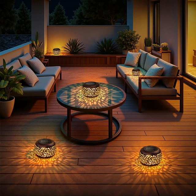 Alt view image 5 of 7 - Solar Lanterns Outdoor Waterproof, 4 Pack Flower Petal Solar Garden Lights with 2 Lighting Colors, Vintage Metal Outdoor Patio Garden Decor - Unique Gifts for Women Mom Sisters Birthday
