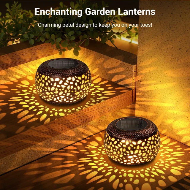 Alt view image 6 of 7 - Solar Lanterns Outdoor Waterproof, 4 Pack Flower Petal Solar Garden Lights with 2 Lighting Colors, Vintage Metal Outdoor Patio Garden Decor - Unique Gifts for Women Mom Sisters Birthday