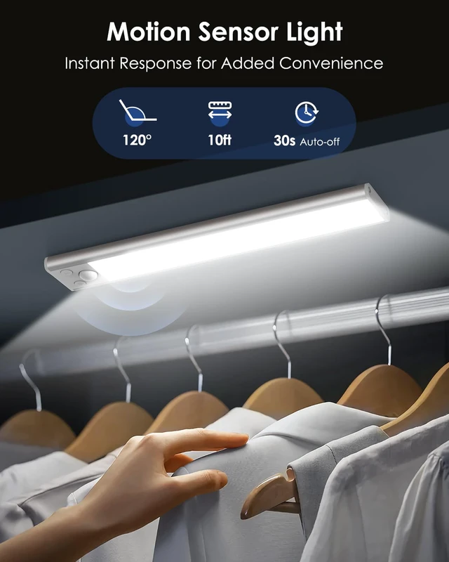 Alt view image 2 of 7 - 10inch Under Cabinet Lighting, Motion Sensor Light Indoor, 5-Pack Dimmable 68-LED Under-Counter Light Fixture for Kitchen, 2200mAh Rechargeable, Magnetic Mount, with 3-in-1 Color Modes
