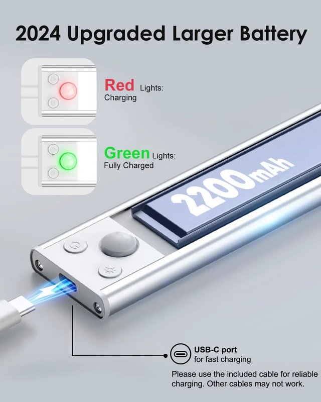 Alt view image 7 of 7 - 10inch Under Cabinet Lighting, Motion Sensor Light Indoor, 5-Pack Dimmable 68-LED Under-Counter Light Fixture for Kitchen, 2200mAh Rechargeable, Magnetic Mount, with 3-in-1 Color Modes