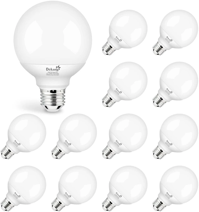 Main image of 12 Pack G25 LED Bathroom Light Bulbs 3000K Soft White E26 Base 60W 500LM, 5W, CRI 85+, Non-dimmable Standard Base LED Globe Light bulbs for Bathroom Vanity Mirror