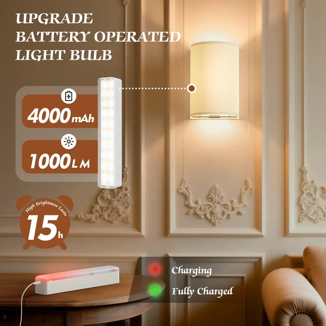 Alt view image 3 of 7 - Wall Sconces Battery Operated Wireless Wall Sconces Set of Two Battery Operated Magnetic Lamp Rechargeable Lights Dimmable with 16 RGB Walls Decor with Remote Timer for Bedroom Living Room