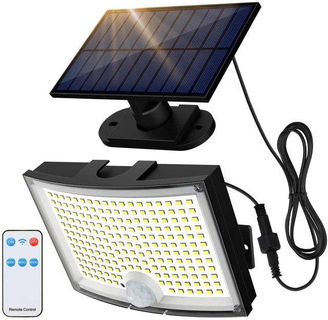Main image of Solar Outdoor Lights 1Pack, 202 LED Flood Lights with 16.4 ft Cable Remote Control Solar Motion Sensor Lights with 3 Modes, Solar Powered Security Lights for Outside Patio, Yard, Garage, Garden