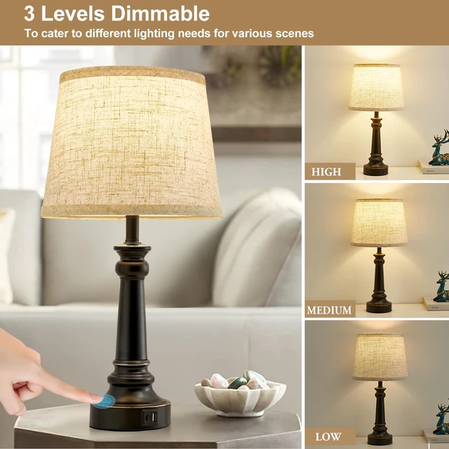 Alt view image 2 of 7 - Touch Lamps for Nightstand Set of 2 - Black Table Lamp for Bedroom Dimmable Bedside Lamp with USB C+A Ports - Lamps for Night Stands Living Room End Table,2 LED Bulbs Included
