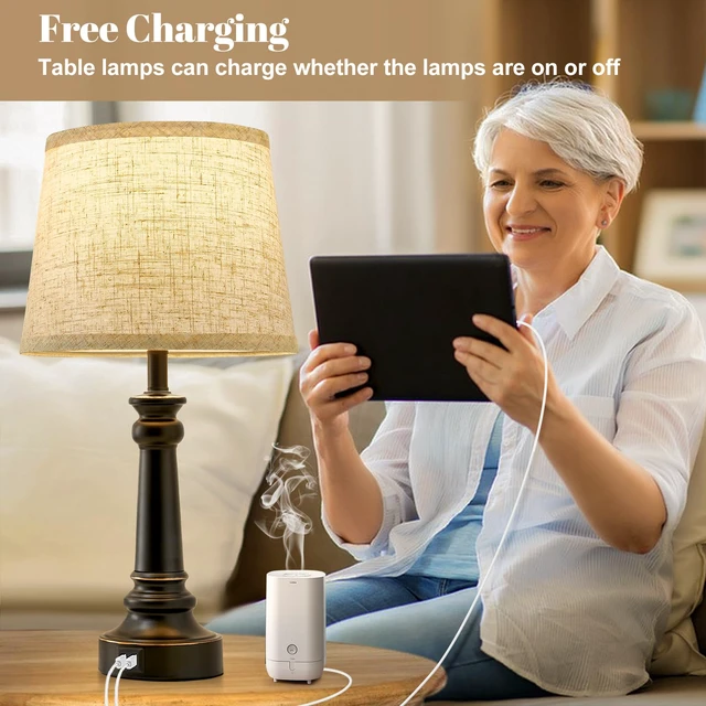 Alt view image 3 of 7 - Touch Lamps for Nightstand Set of 2 - Black Table Lamp for Bedroom Dimmable Bedside Lamp with USB C+A Ports - Lamps for Night Stands Living Room End Table,2 LED Bulbs Included