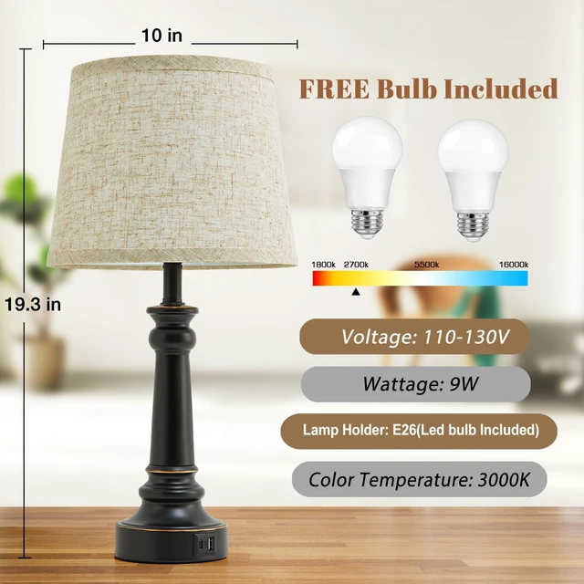 Alt view image 4 of 7 - Touch Lamps for Nightstand Set of 2 - Black Table Lamp for Bedroom Dimmable Bedside Lamp with USB C+A Ports - Lamps for Night Stands Living Room End Table,2 LED Bulbs Included