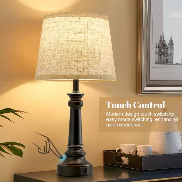 Alt view image 5 of 7 - Touch Lamps for Nightstand Set of 2 - Black Table Lamp for Bedroom Dimmable Bedside Lamp with USB C+A Ports - Lamps for Night Stands Living Room End Table,2 LED Bulbs Included