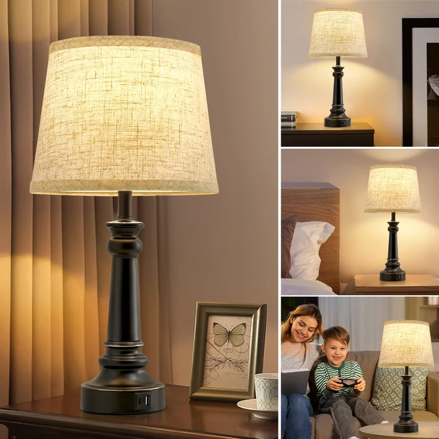 Alt view image 7 of 7 - Touch Lamps for Nightstand Set of 2 - Black Table Lamp for Bedroom Dimmable Bedside Lamp with USB C+A Ports - Lamps for Night Stands Living Room End Table,2 LED Bulbs Included