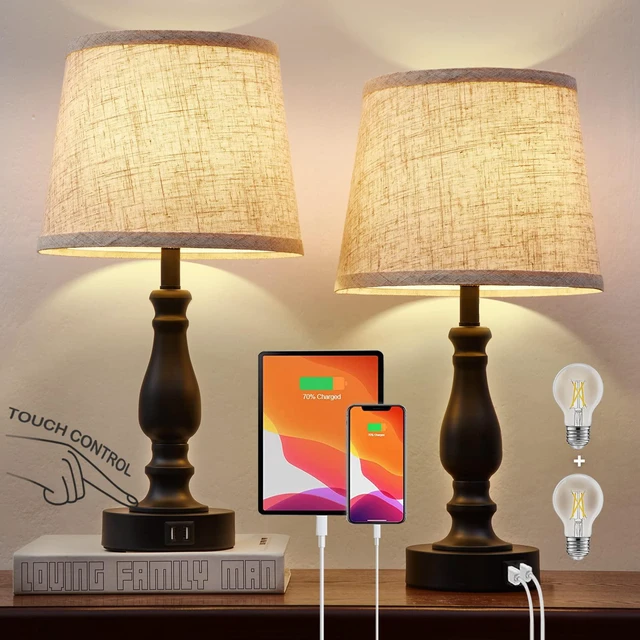 Main image of Table Lamps Set of 2, Bedside Nightstand Lamps with USB Charging Ports,Dimmable Touch with Linen Fabric Lampshade, Modern Small Lamp for Bedrooms, Living Room (Bulbs Included)