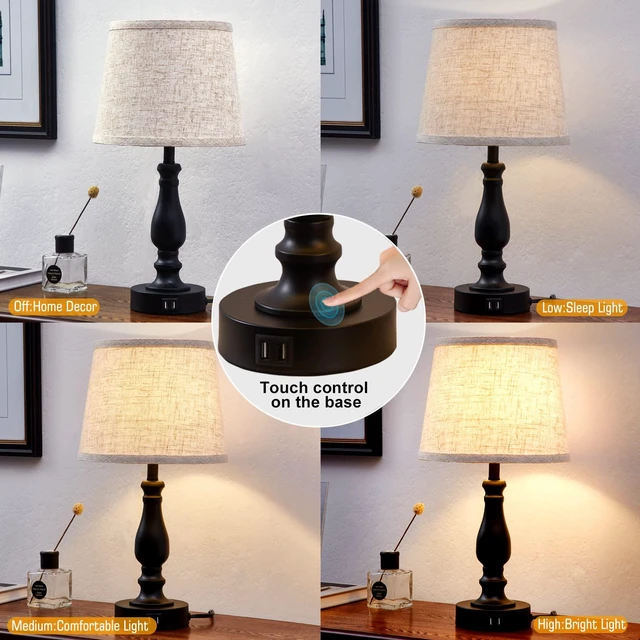Alt view image 3 of 7 - Table Lamps Set of 2, Bedside Nightstand Lamps with USB Charging Ports,Dimmable Touch with Linen Fabric Lampshade, Modern Small Lamp for Bedrooms, Living Room (Bulbs Included)