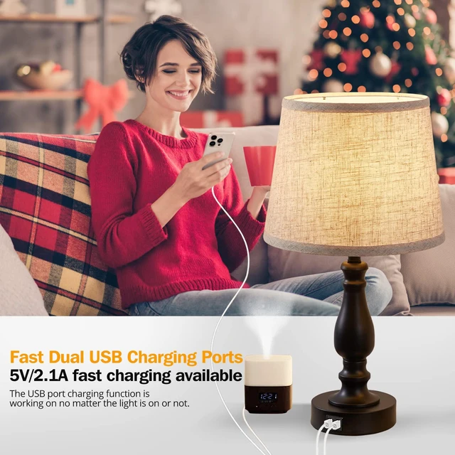 Alt view image 4 of 7 - Table Lamps Set of 2, Bedside Nightstand Lamps with USB Charging Ports,Dimmable Touch with Linen Fabric Lampshade, Modern Small Lamp for Bedrooms, Living Room (Bulbs Included)