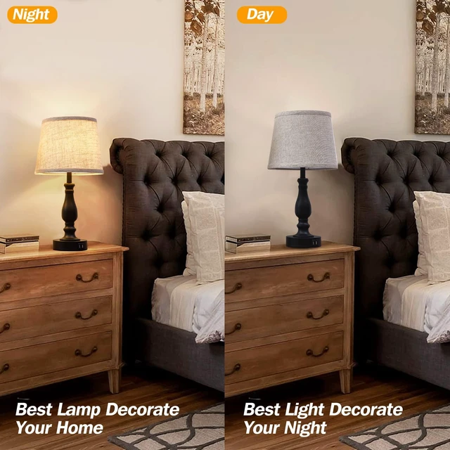 Alt view image 7 of 7 - Table Lamps Set of 2, Bedside Nightstand Lamps with USB Charging Ports,Dimmable Touch with Linen Fabric Lampshade, Modern Small Lamp for Bedrooms, Living Room (Bulbs Included)