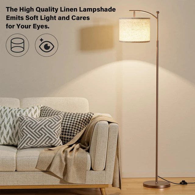 Alt view image 6 of 7 - 60" Floor Lamp with Remote and Stepless Dimmable Bulb, Brown Pole Colors Temperature and Brightness Adjustable, Foot Switch, Remote Control, Beige Shade, Modern Floor Lamp for Living Room