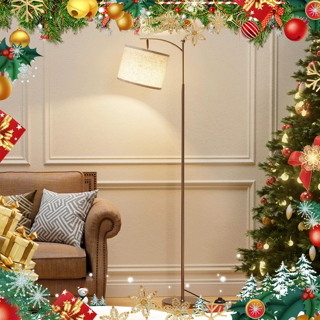 Alt view image 7 of 7 - 60" Floor Lamp with Remote and Stepless Dimmable Bulb, Brown Pole Colors Temperature and Brightness Adjustable, Foot Switch, Remote Control, Beige Shade, Modern Floor Lamp for Living Room