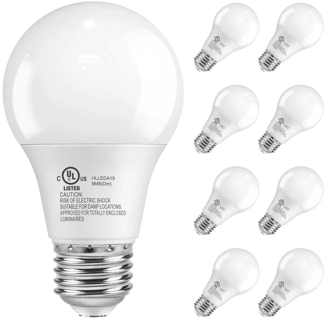 Main image of 8 Pack A19 LED Light Bulbs 3000K, 60 Watt Equivalent Soft Warm White 9W Energy Efficient, E26 Standard Base 120V, 800 Lumen, Non-Dimmable, UL Listed Type A Lamp for Bedroom Bathroom Indoor