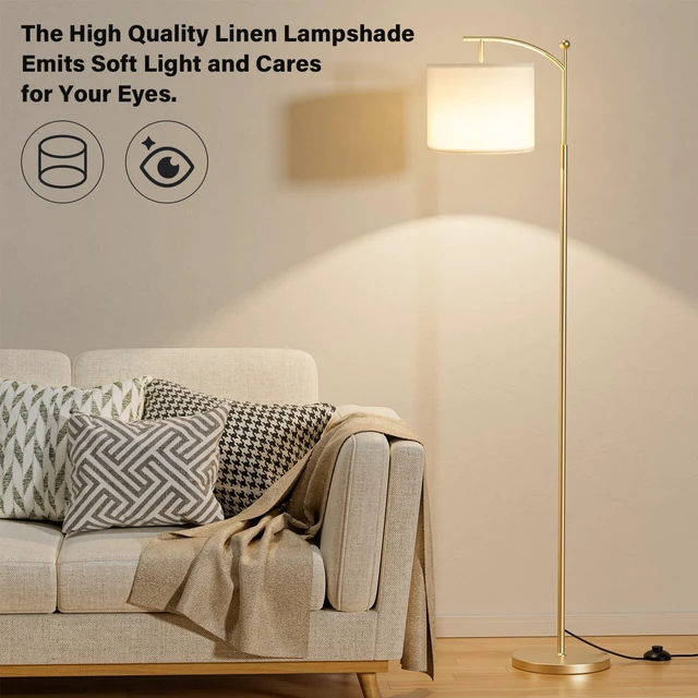 Alt view image 6 of 7 - 60" Floor Lamp with Remote and Stepless Dimmable Bulb, Gold Pole Colors Temperature and Brightness Adjustable, Foot Switch, Remote Control, White Shade, Modern Floor Lamp for Living Room