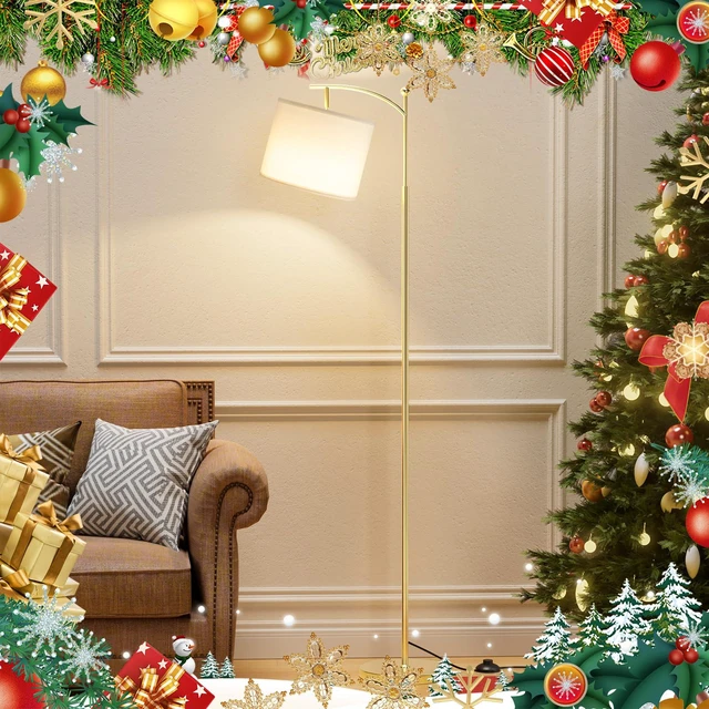 Alt view image 7 of 7 - 60" Floor Lamp with Remote and Stepless Dimmable Bulb, Gold Pole Colors Temperature and Brightness Adjustable, Foot Switch, Remote Control, White Shade, Modern Floor Lamp for Living Room
